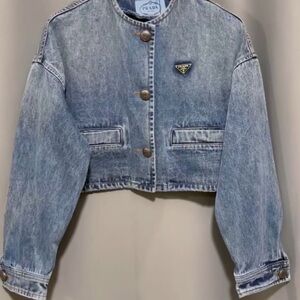 Prada Washed Light Blue Cropped Denim Jacket